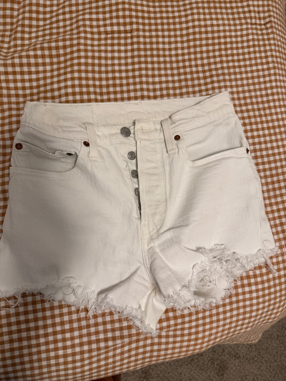 High-Rise White Distressed Denim Cutoff Shorts